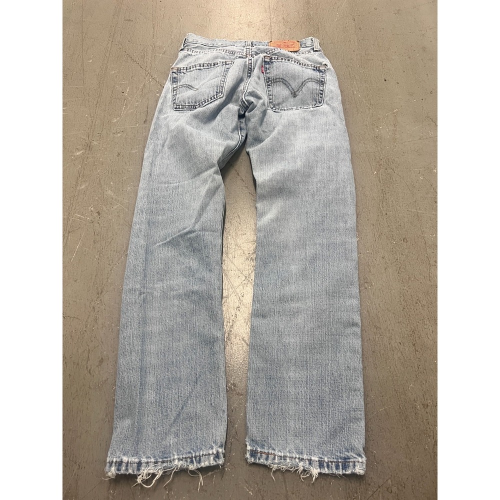 Levi's 501 Straight Jeans Mens 27W Blue Denim Light Wash Button Fly Distressed - Picture 2 of 8
